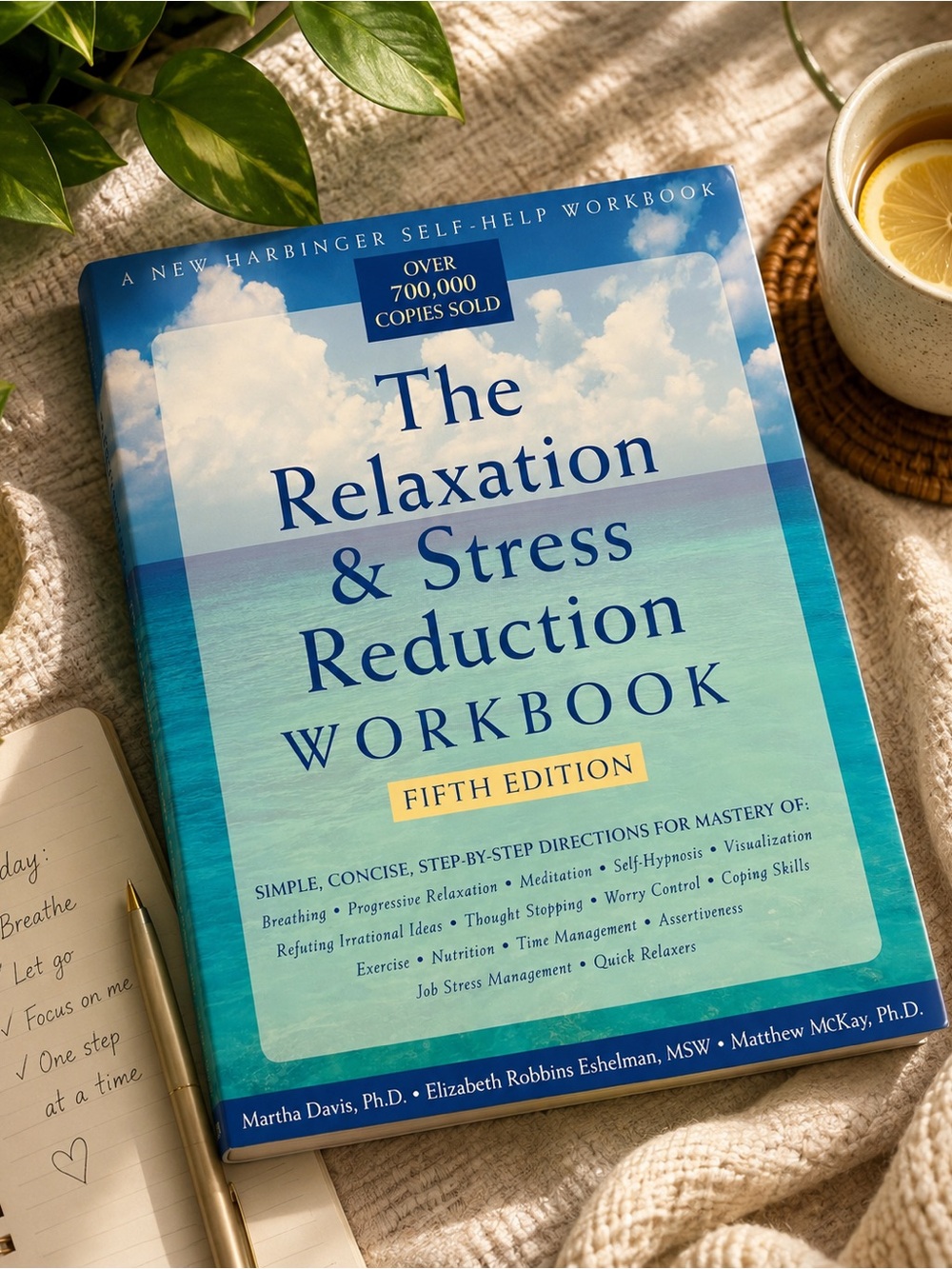 The Relaxation & Stress Reduction Workbook - Fifth Edition - Blue Gradient Cover